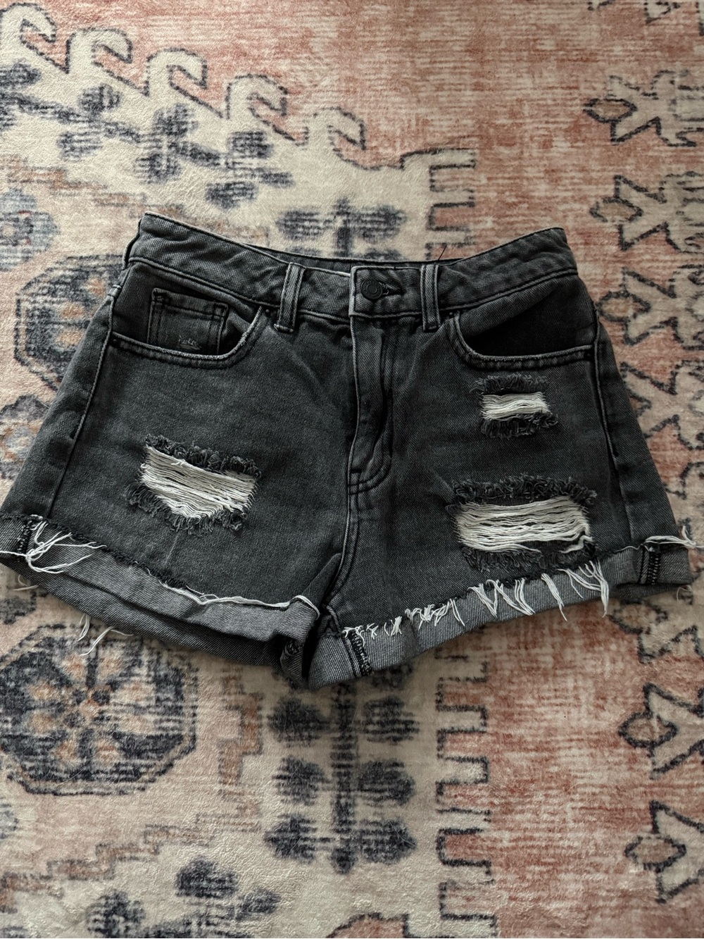 PacSun Black Distressed High-Rise Denim Shorts